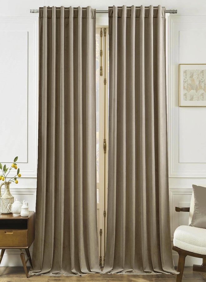 Timeper Taupe Velvet Curtains 84 inches 2 Panels, Light Blocking Curtains for Bedroom Living Room Thermal Insulated Luxury Super Soft Window Drapes,Back Tab & Rod Pocket,W52 x L84 inches - Image 1